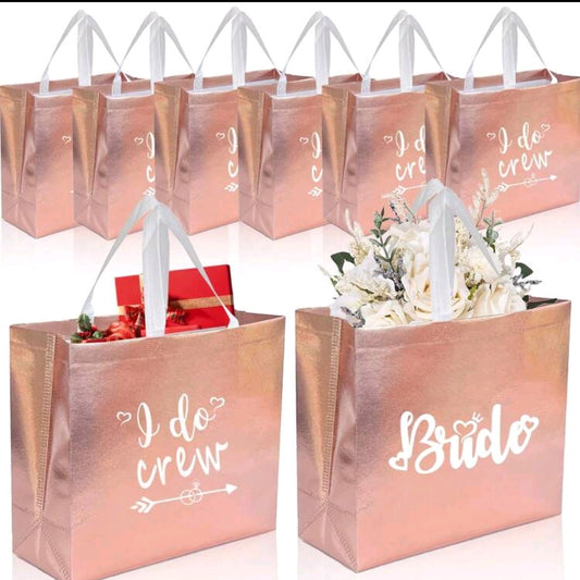 8pcs Rose Gold 'I Do Crew' & Bride Gift Bags, Suitable For Bridesmaid Gifts, Bachelorette Party Gifts, Bridal Shower Gifts